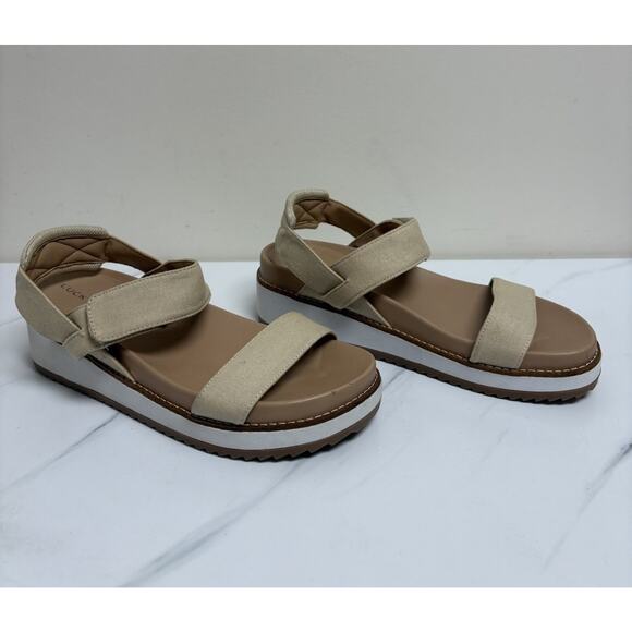 Lucky Brand Womens Platform Sandals Size 7.5M Beige Textile Comfort - Picture 5 of 10